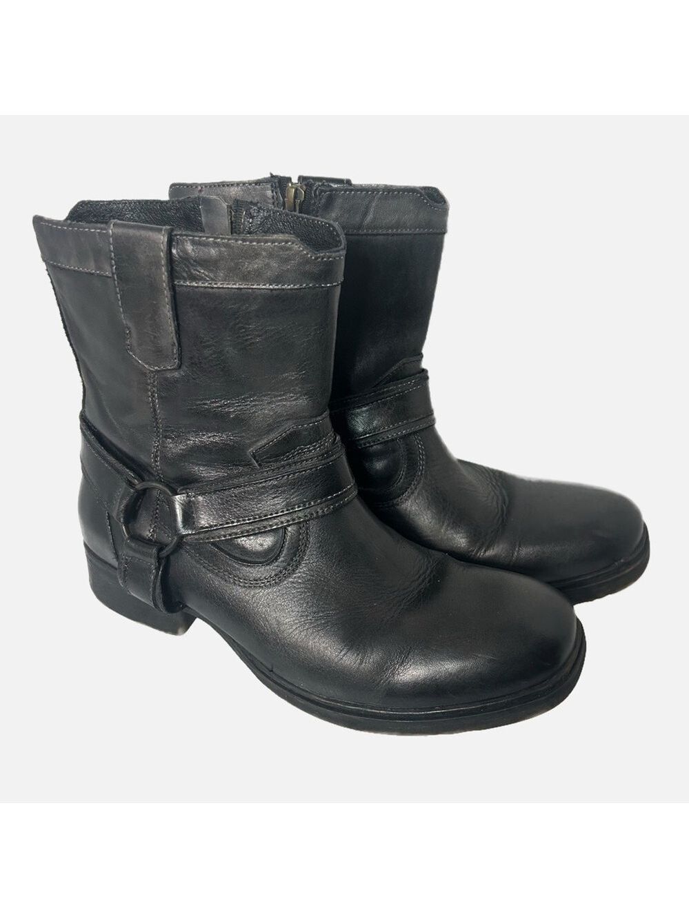 BED STU Women’s Biker Moto Leather Ankle Boots Harness Zipper Goth 8.5M Black